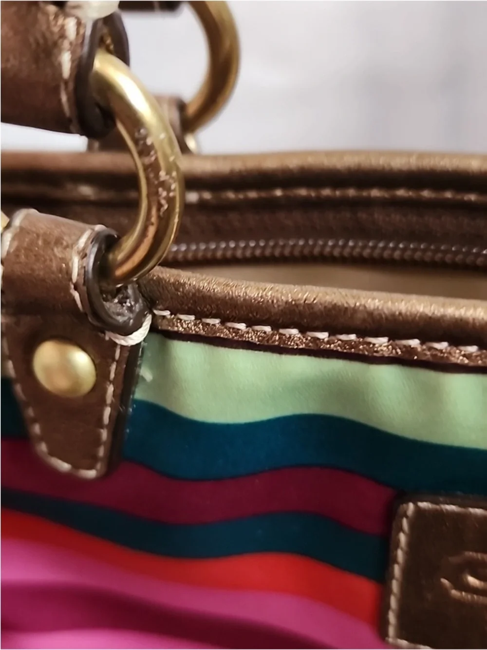 Coach Legacy Striped Tote EUC with Metallic Gold Trim - Picture 6 of 11